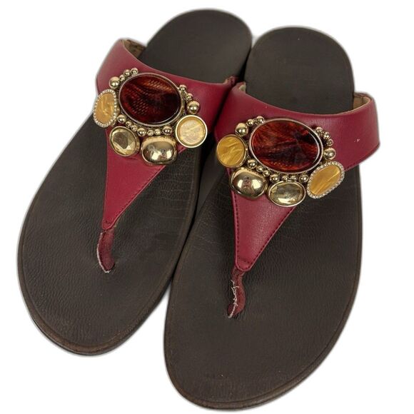 FitFlop Shoes - Fitflop Sandals Women's 8 Red Jewels Bling Embellished Classic Comfort Thong